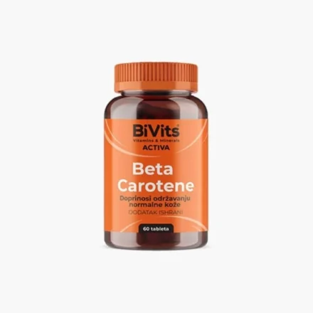 BiVits Activa Beta-Carotene je formula koja sadrži 6 mg beta-karotena koji je snažan antioksidans i štiti kožu od UV zračenja. Posebno se preporučuje za kožu osetljivu na sunčeve zrake.