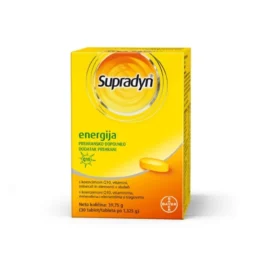 Supradyn® Energija je multivitaminski proizvod sa mineralima i koenzimom Q10, služi kao dodatak ishrani tokom celog dana.