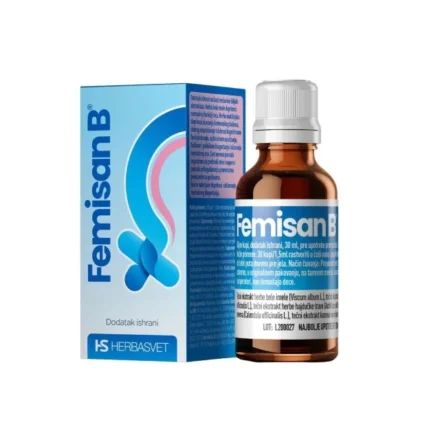 Femisan B su biljne kapi namenjene ženama u menopauzi. Na prirodan način ublažavaju simptome menopauze i preventivno deluju protiv bolesti koje se javljaju u menopauzi, kao što su osteoporoza i ateroskleroza.