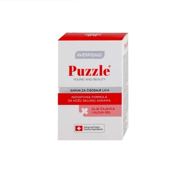 Nevena Puzzle SAPUN ZA ČIŠĆENJE LICA - ulje čajevca i aloe vera temeljno i dubinski čisti mladalačku kožu sklonu pojavi akni i bubuljica.