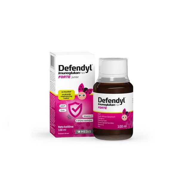 Defendyl Imunoglukan forte sirup je ukusan tečni dodatak ishrane sa aromom ribizle namenjen za kratkotrajnu podršku imunskom sistemu kod povećanih potreba dečijeg organizma.