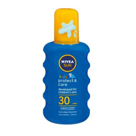 NIVEA Sun Protect & Care dečiji obojeni sprej SPF 30 pruža UVA&UVB zaštitu i sprečava dehidrataciju kože.IVEA Sun Protect & Care dečiji obojeni sprej SPF 30 pruža UVA&UVB zaštitu i sprečava dehidrataciju kože. Vodootporan.