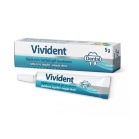 Vivident herbal gel namenjen za negu desni i protiv zubobolje, sadrži ekstrakt kamilice, etarska ulja nane i karanfilića, i hijaluronsku kiselinu.