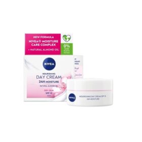 Specijalno osmišljena za suvu kožu, NIVEA hranljiva dnevna krema sa prirodnim bademovim uljem i Hydra IQ se efikasno upija kako bi ojačala lipidnu barijeru kože, što sprečava gubitak vode i dehidrataciju.
