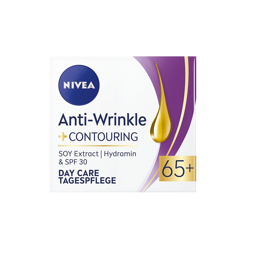 Nivea dnevna krema protiv bora za poboljšanje kontura lica 65+ sadrži aktivnu formulaciju sa ekstraktom soje koja poboljšava konture i sprečava pojavu dubokih bora.