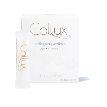 Collux collagen bioaktivni peptidi sa MSM-om i vitaminom C, visoko efikasna formulacija za zdravlje zglobova i koštano-mišićnog sistema, lepotu i regeneraciju kose i kože.