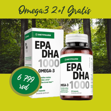 EPA DHA 1000 je dodatak ishrani sa visokom dozom EPA i DHA omega-3 masnih kiselina, od čak 1000mg po kapsuli.