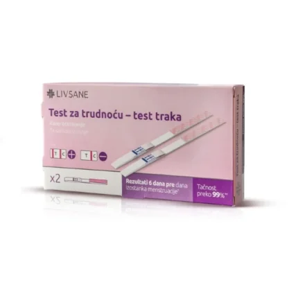 Test za trudnoću, za kućnu upotrebu, za rano otkrivanje trudnoće preko određivanja hCG-a u urinu. Rezultat se očitava nakon nekoliko minuta.