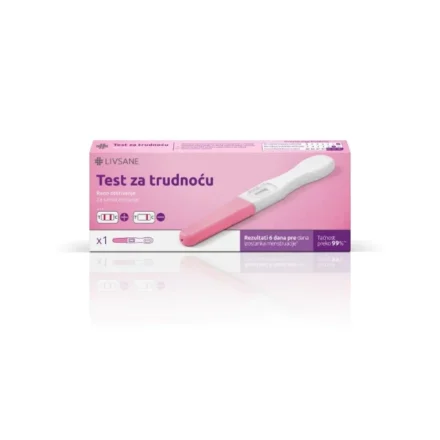 Test za trudnoću, za kućnu upotrebu, za rano otkrivanje trudnoće preko određivanja hCG-a u urinu. Rezultat se očitava nakon nekoliko minuta.