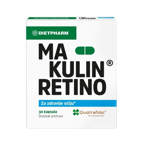 Makulin Retino je dodatak ishrani sa snažnom kombinacijom luteina, zeaksantina, rutina, aktivnog folata, vitamina B1, B6 i B12, cinka i selena za zdravlje i zaštitu struktura oka.