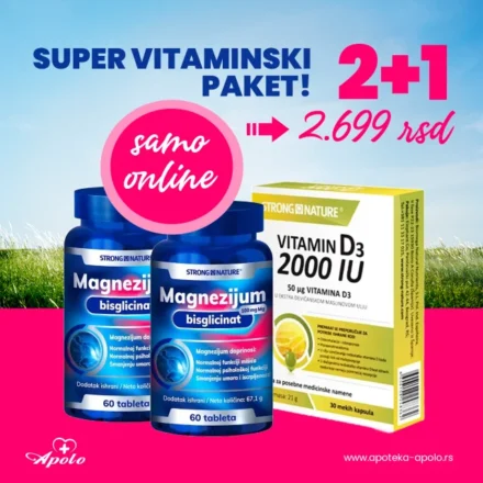Kupite 2 Magnezijuma i dobijate GRATIS 1 vitamin D3  po sniženoj ceni! Savršena kombinacija za podršku mišićima, nervnom sistemu i imunitetu – svaki dan!