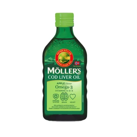 Moller’s Omega-3 ulje jetre bakalara sa ukusom jabuke je dodatak ishrani koji predstavlja izvor omega-3 masnih kiselina
