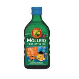 Moller’s Omega-3 ulje jetre bakalara sa ukusom tutti-frutti je dodatak ishrani koji predstavlja izvor omega-3 masnih kiselina