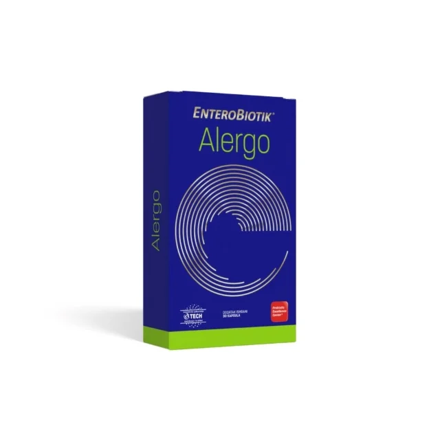 EnteroBiotik Alergo je kombinacija probiotskih sojeva i Quercetin (kvercetin) phospholipda kao pomoć pri tretmanu simptoma različitih alergija.