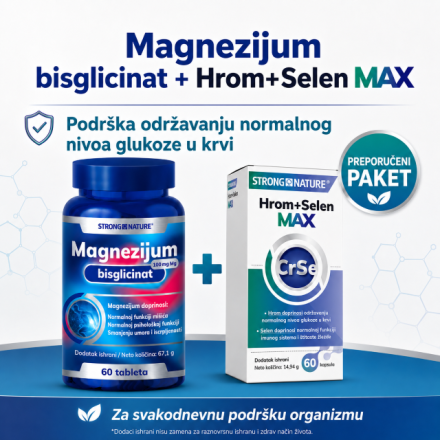 Pažljivo osmišljen paket pruža ciljanu nutritivnu podršku održavanju normalnog nivoa glukoze u krvi, zahvaljujući hromu, uz dodatnu podršku magnezijuma normalnom energetskom metabolizmu i smanjenju umora i iscrpljenosti.